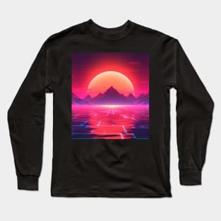 80s Synthwave Sun Mountains Long Sleeve T-Shirt